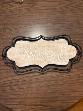 NWOT Neutral Beige "Welcome" Wall Sign with Black Frame - Home Accent